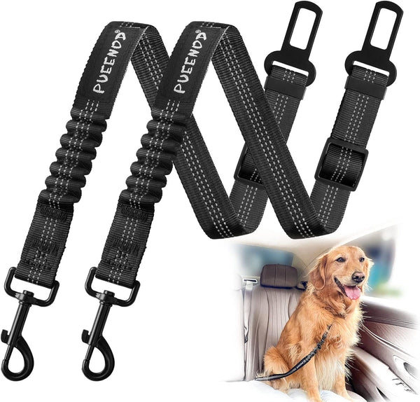 Car Seatbelts for Vehicle Nylon Pet Safety Seat Belt with Elastic Bungee Buffer Reflective & Durable Car Harness for Dogs pack of 2