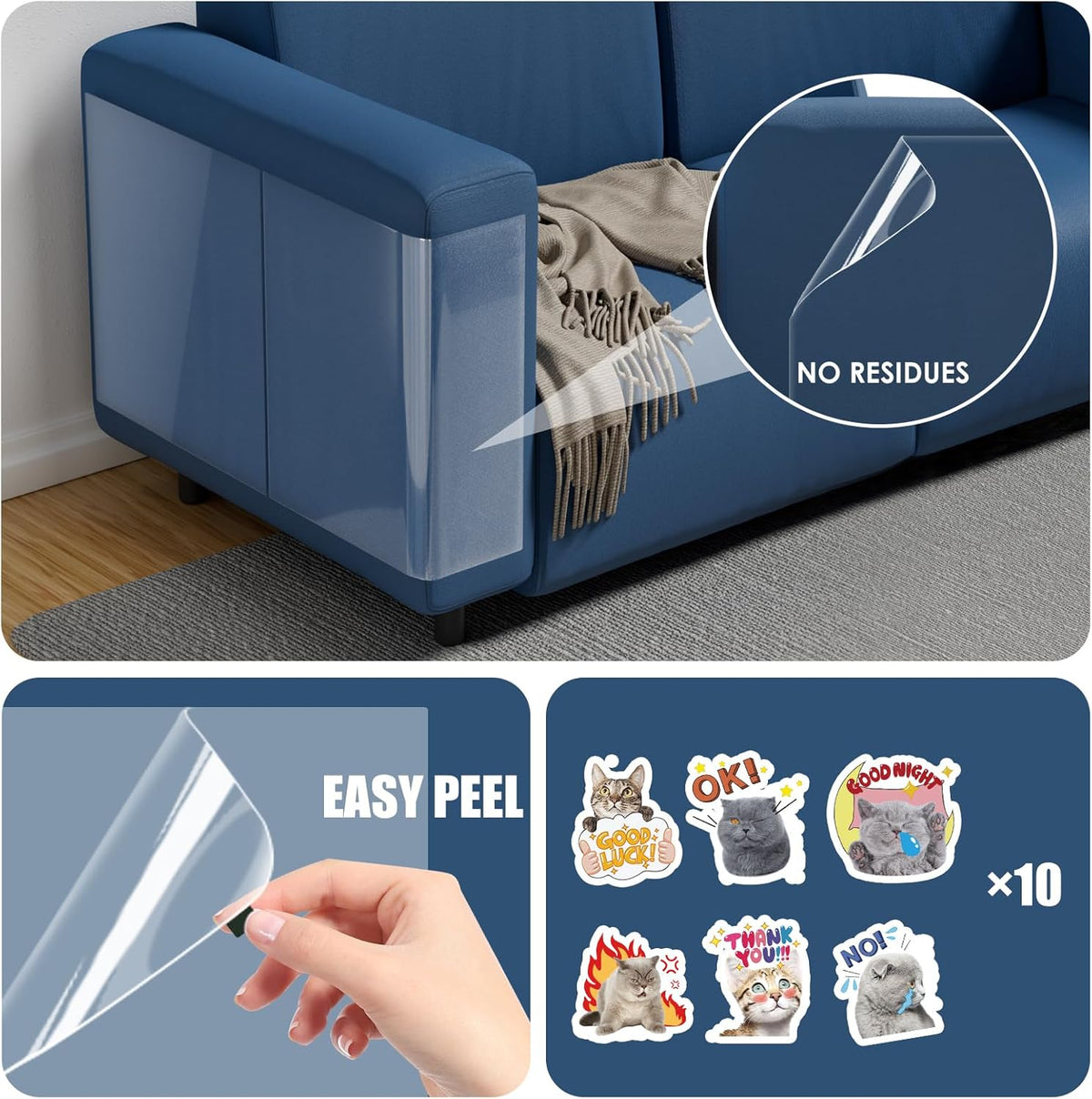 NO PINS Pain Cat Scratch Furniture Protector-12 Pack